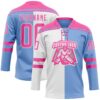 Custom Powder Blue Pink-White Split Fashion Hockey Lace Neck Jersey