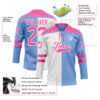 Custom Powder Blue Pink-White Split Fashion Hockey Lace Neck Jersey