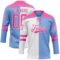 Custom Powder Blue Pink-White Split Fashion Hockey Lace Neck Jersey