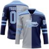 Custom Navy Light Blue Gray-White Split Fashion Hockey Lace Neck Jersey