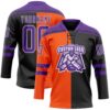 Custom Black Purple Orange-White Split Fashion Hockey Lace Neck Jersey