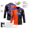 Custom Black Purple Orange-White Split Fashion Hockey Lace Neck Jersey
