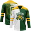 Custom Green Gold-White Split Fashion Hockey Lace Neck Jersey