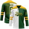 Custom Green Gold-White Split Fashion Hockey Lace Neck Jersey