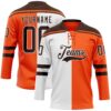 Custom Orange Brown-White Split Fashion Hockey Lace Neck Jersey