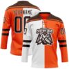Custom Orange Brown-White Split Fashion Hockey Lace Neck Jersey