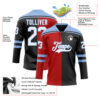 Custom Black White Red-Light Blue Split Fashion Hockey Lace Neck Jersey