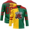 Custom Kelly Green Red Yellow-Black Split Fashion Hockey Lace Neck Jersey