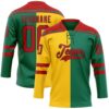 Custom Kelly Green Red Yellow-Black Split Fashion Hockey Lace Neck Jersey