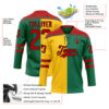 Custom Kelly Green Red Yellow-Black Split Fashion Hockey Lace Neck Jersey