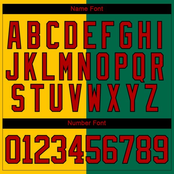 Custom Kelly Green Red Yellow-Black Split Fashion Hockey Lace Neck Jersey