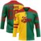 Custom Kelly Green Red Yellow-Black Split Fashion Hockey Lace Neck Jersey