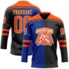 Custom Black Orange Royal-White Split Fashion Hockey Lace Neck Jersey