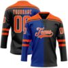 Custom Black Orange Royal-White Split Fashion Hockey Lace Neck Jersey