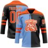 Custom Black Orange Powder Blue-White Split Fashion Hockey Lace Neck Jersey