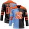 Custom Black Orange Powder Blue-White Split Fashion Hockey Lace Neck Jersey