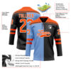 Custom Black Orange Powder Blue-White Split Fashion Hockey Lace Neck Jersey