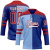 Custom Royal Red Light Blue-White Split Fashion Hockey Lace Neck Jersey