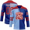 Custom Royal Red Light Blue-White Split Fashion Hockey Lace Neck Jersey
