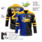 Custom Black Gold Royal-White Split Fashion Hockey Lace Neck Jersey