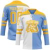 Custom Powder Blue Gold-White Split Fashion Hockey Lace Neck Jersey