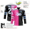 Custom Black White Pink-Light Blue Split Fashion Hockey Lace Neck Jersey