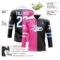 Custom Black White Pink-Light Blue Split Fashion Hockey Lace Neck Jersey