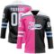Custom Black White Pink-Light Blue Split Fashion Hockey Lace Neck Jersey