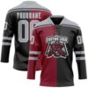 Custom Black Gray Crimson-White Split Fashion Hockey Lace Neck Jersey