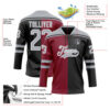 Custom Black Gray Crimson-White Split Fashion Hockey Lace Neck Jersey