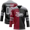 Custom Black Gray Crimson-White Split Fashion Hockey Lace Neck Jersey