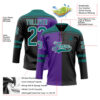 Custom Black Teal Purple-White Split Fashion Hockey Lace Neck Jersey