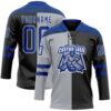 Custom Black Royal Gray-White Split Fashion Hockey Lace Neck Jersey