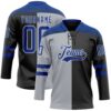 Custom Black Royal Gray-White Split Fashion Hockey Lace Neck Jersey