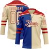 Custom Cream Royal-Red Split Fashion Hockey Lace Neck Jersey