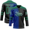 Custom Black Kelly Green Royal-White Split Fashion Hockey Lace Neck Jersey