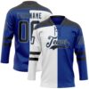 Custom Royal Black White-Light Blue Split Fashion Hockey Lace Neck Jersey