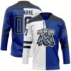 Custom Royal Black White-Light Blue Split Fashion Hockey Lace Neck Jersey