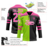 Custom Black Pink Neon Green-White Split Fashion Hockey Lace Neck Jersey