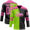 Custom Black Pink Neon Green-White Split Fashion Hockey Lace Neck Jersey