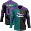 Custom Black Purple Teal-White Split Fashion Hockey Lace Neck Jersey