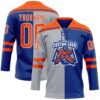 Custom Royal Orange Gray-White Split Fashion Hockey Lace Neck Jersey