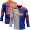 Custom Royal Orange Gray-White Split Fashion Hockey Lace Neck Jersey