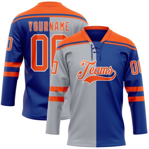 SplitF1197_481e9cfc-3c62-4eeb-b930-a05ac3e6f4b2 Custom Royal Orange Gray-White Split Fashion Hockey Lace Neck Jersey