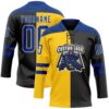 Custom Black Royal Yellow-White Split Fashion Hockey Lace Neck Jersey