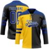 Custom Black Royal Yellow-White Split Fashion Hockey Lace Neck Jersey