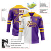 Custom Purple White-Yellow Split Fashion Hockey Lace Neck Jersey