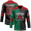 Custom Black Red Kelly Green-White Split Fashion Hockey Lace Neck Jersey