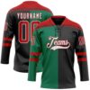 Custom Black Red Kelly Green-White Split Fashion Hockey Lace Neck Jersey