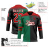 Custom Black Red Kelly Green-White Split Fashion Hockey Lace Neck Jersey